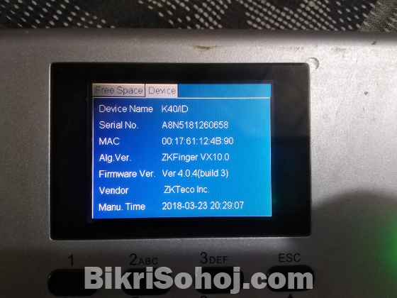 Zkteco K40 Time & Attendance Terminal Machine